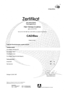 Sini Cvetnic, Zertifikat CAD/Bau